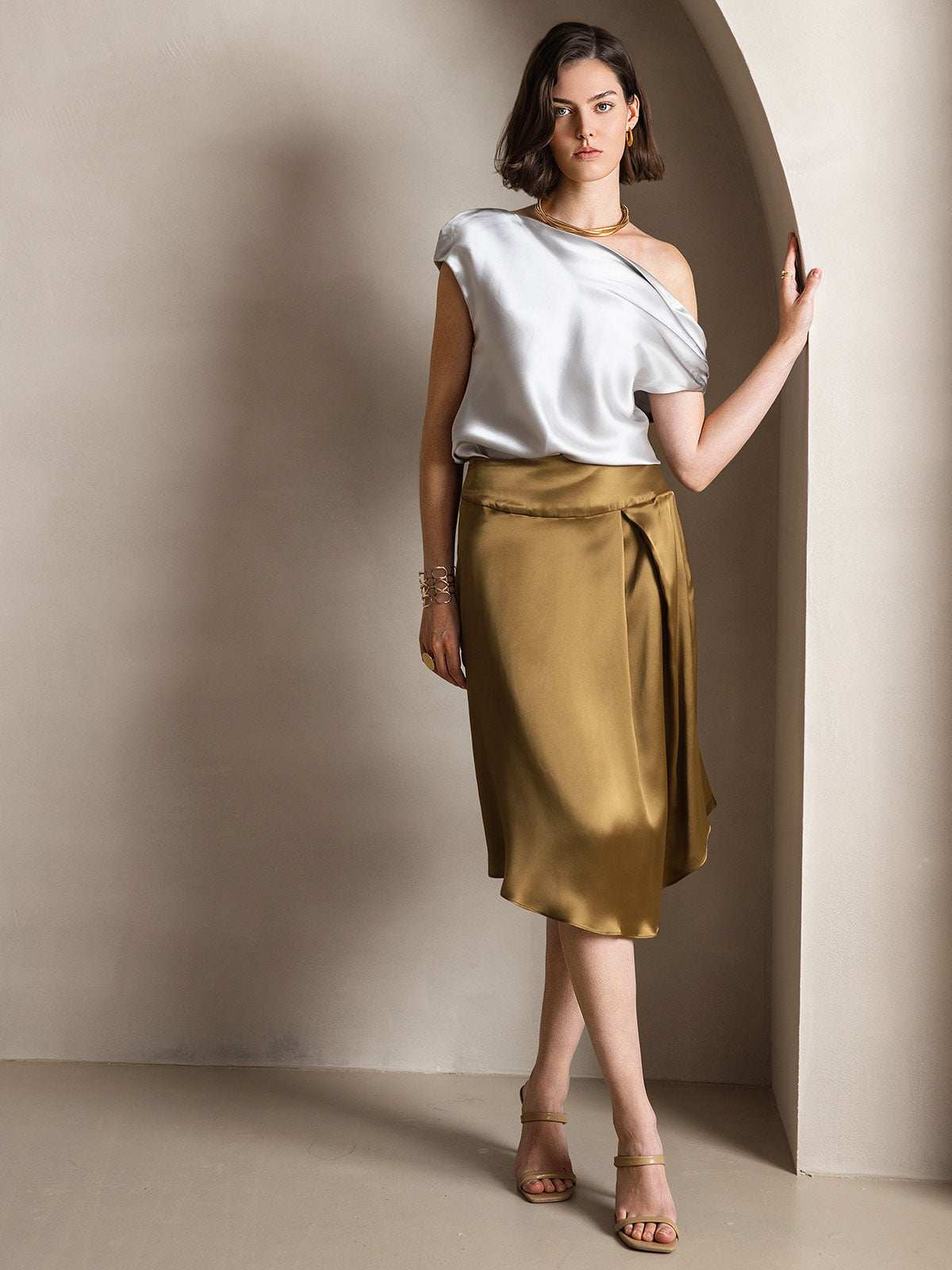 19Momme Soie Chic Unique Épaule Blouse