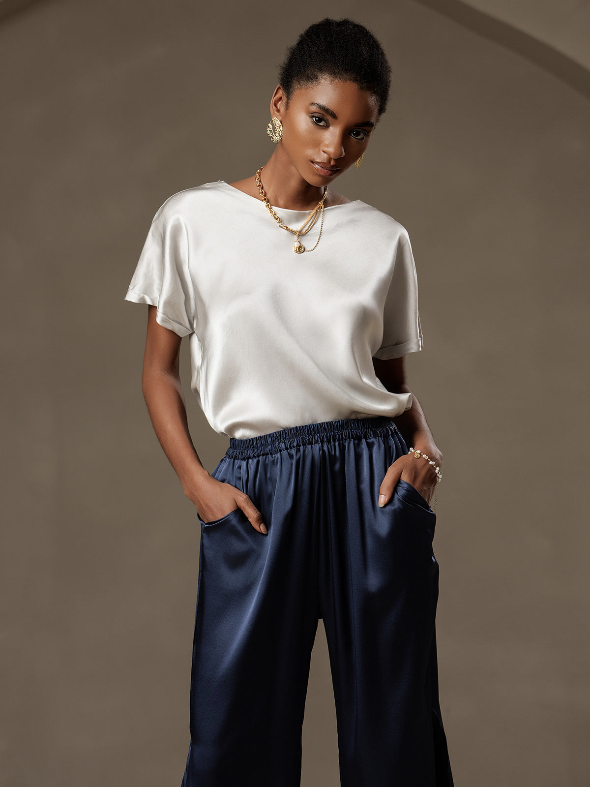 19Momme Soie Décontracté Manches Courtes T-Shirt