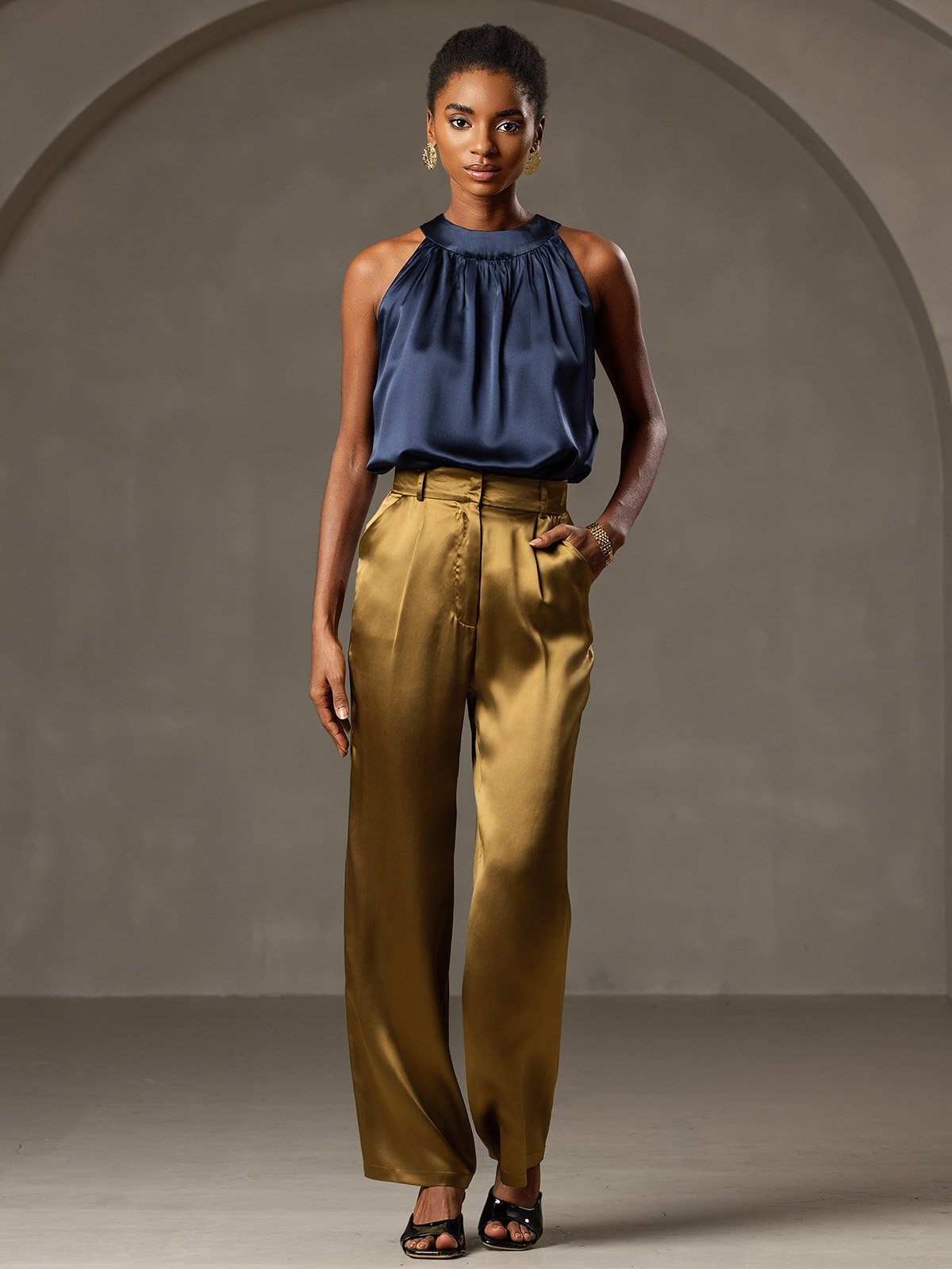 19 Momme Soie Décontracté Sans Manches Haut Licou