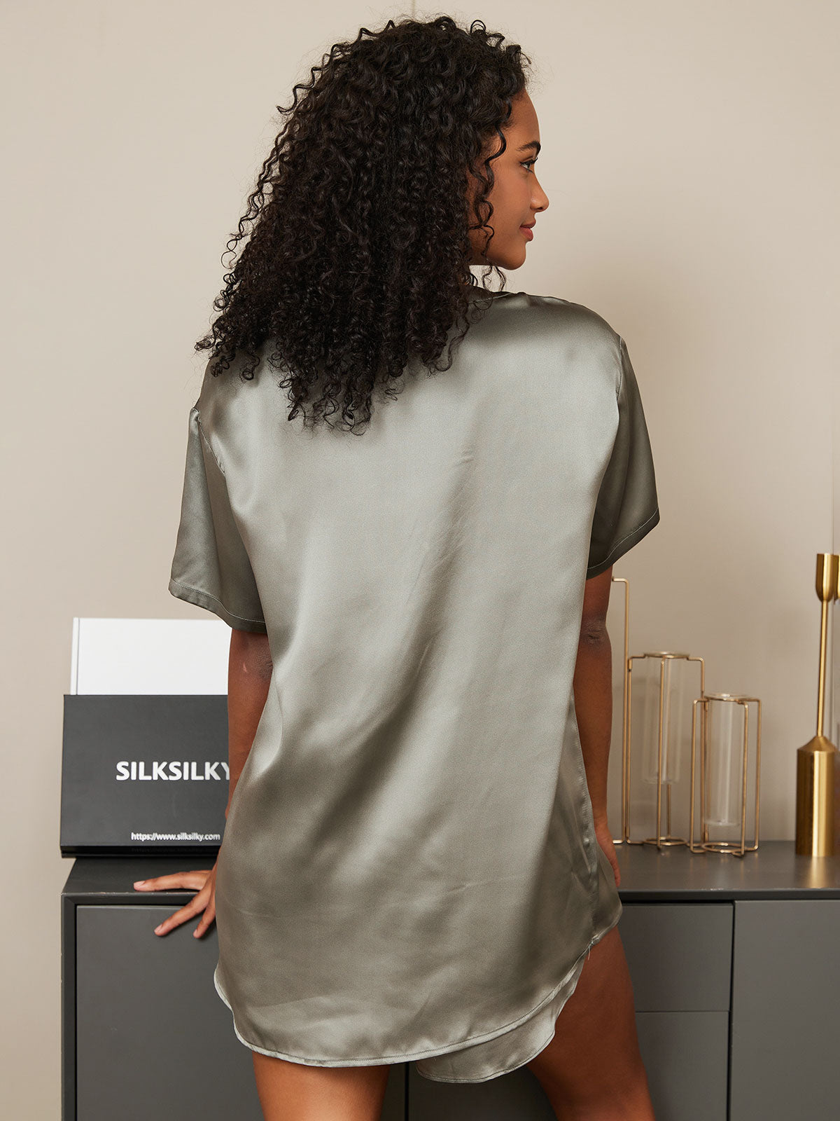 Femme t-shirt de Pyjama Pure Soie Occasionnel(Short non inclus)