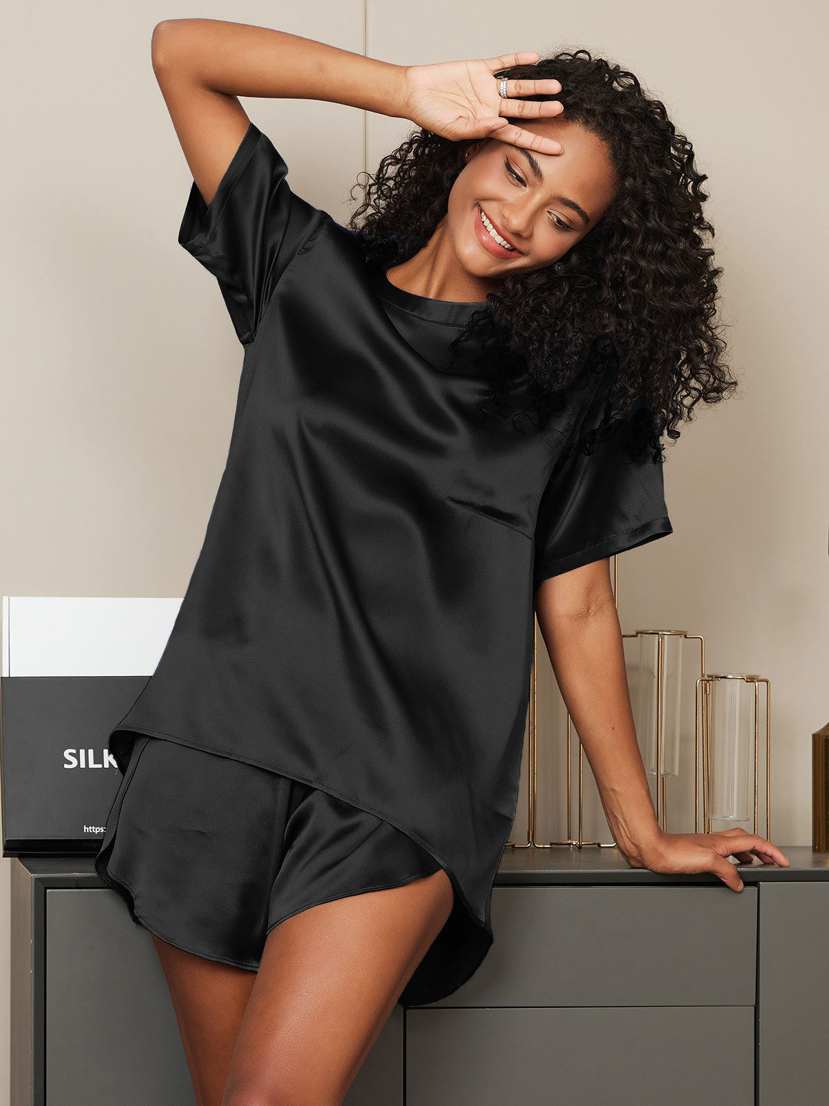 Ensemble Pyjama Court En Soie Oversize Pour Femmes