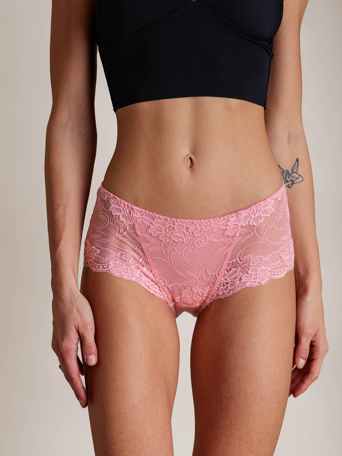 Soie Tricotée Dentelle Florale Sexy Culotte  (Sans Soutien-Gorge)