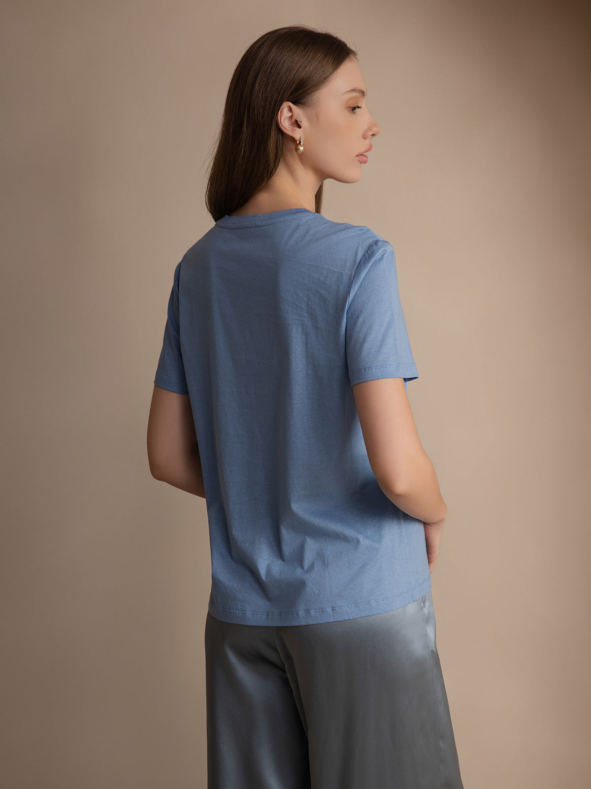 Soie Tricoté Basique Col Rond T-Shirt