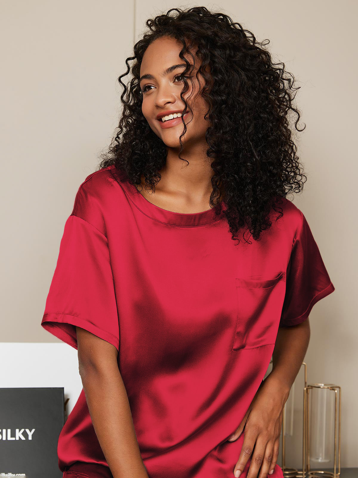 Ensemble Pyjama Court En Soie Oversize Pour Femmes