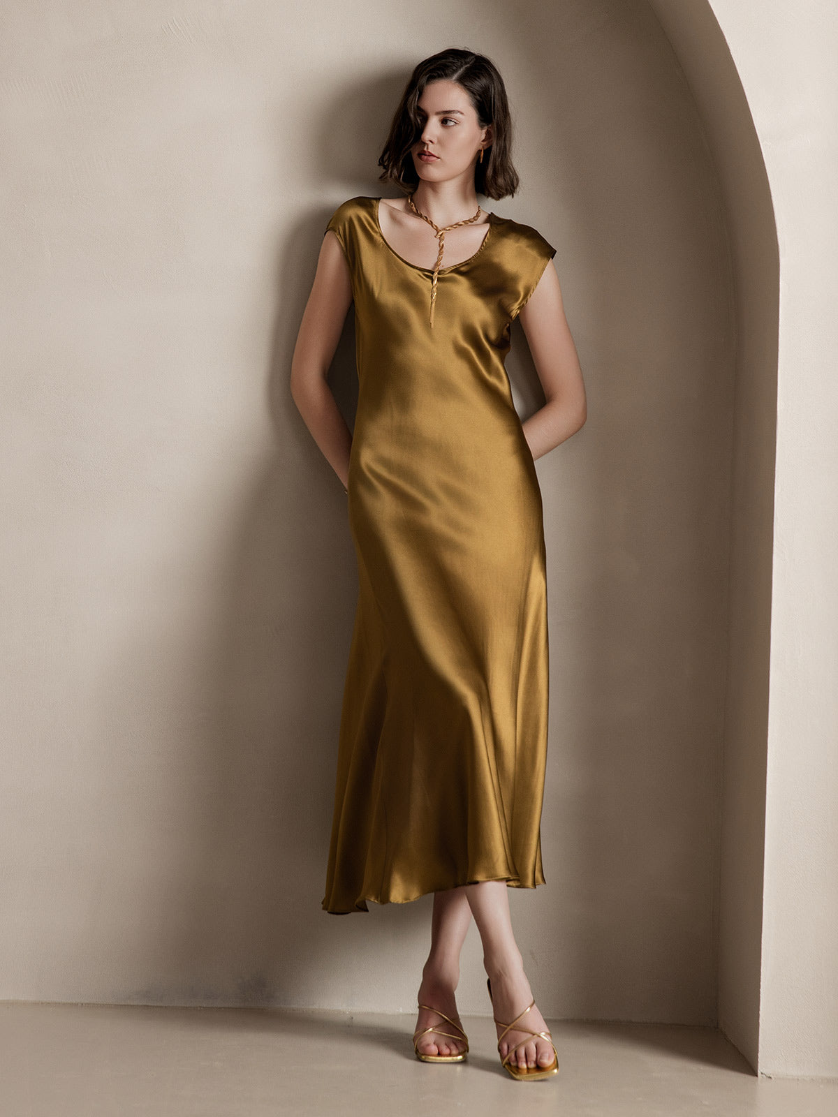 19Momme Soie Col U Sans Manches Robe