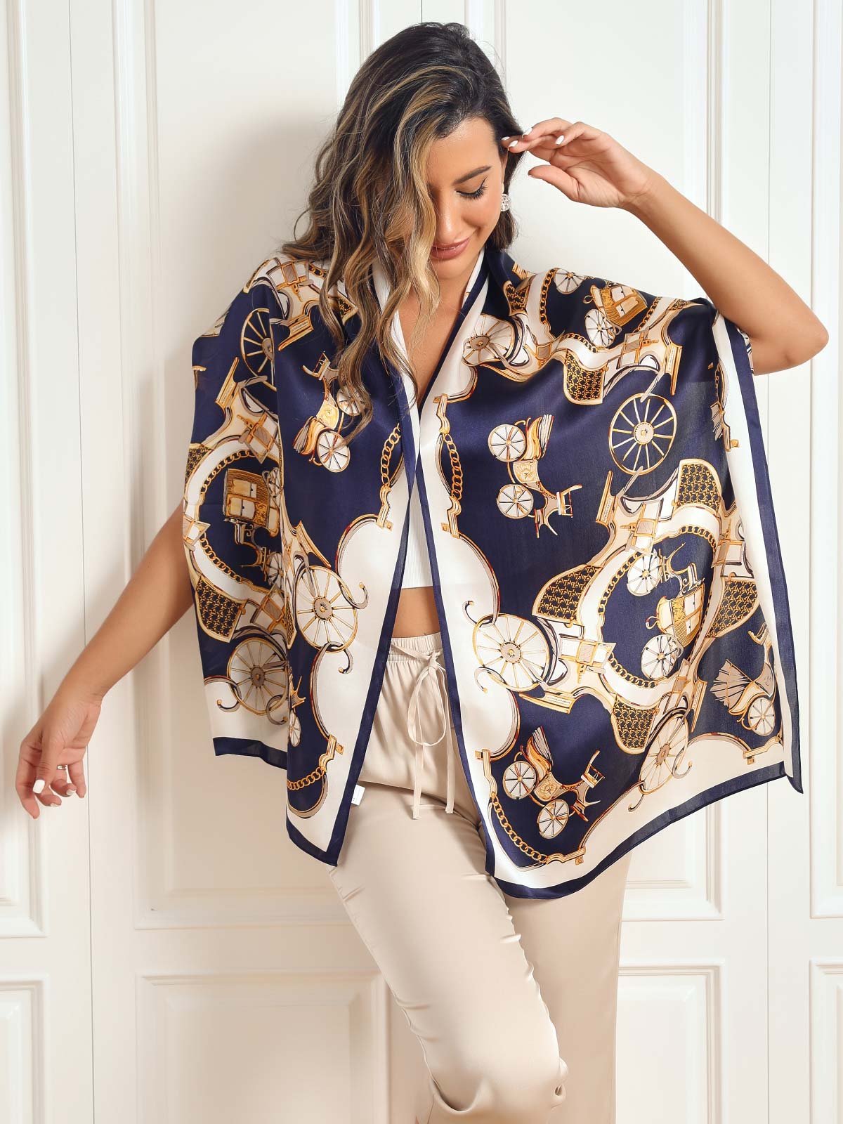 Foulard Châle 100% Soie de Mûrier Imprimé Carré Long Rectangle 170x53cm