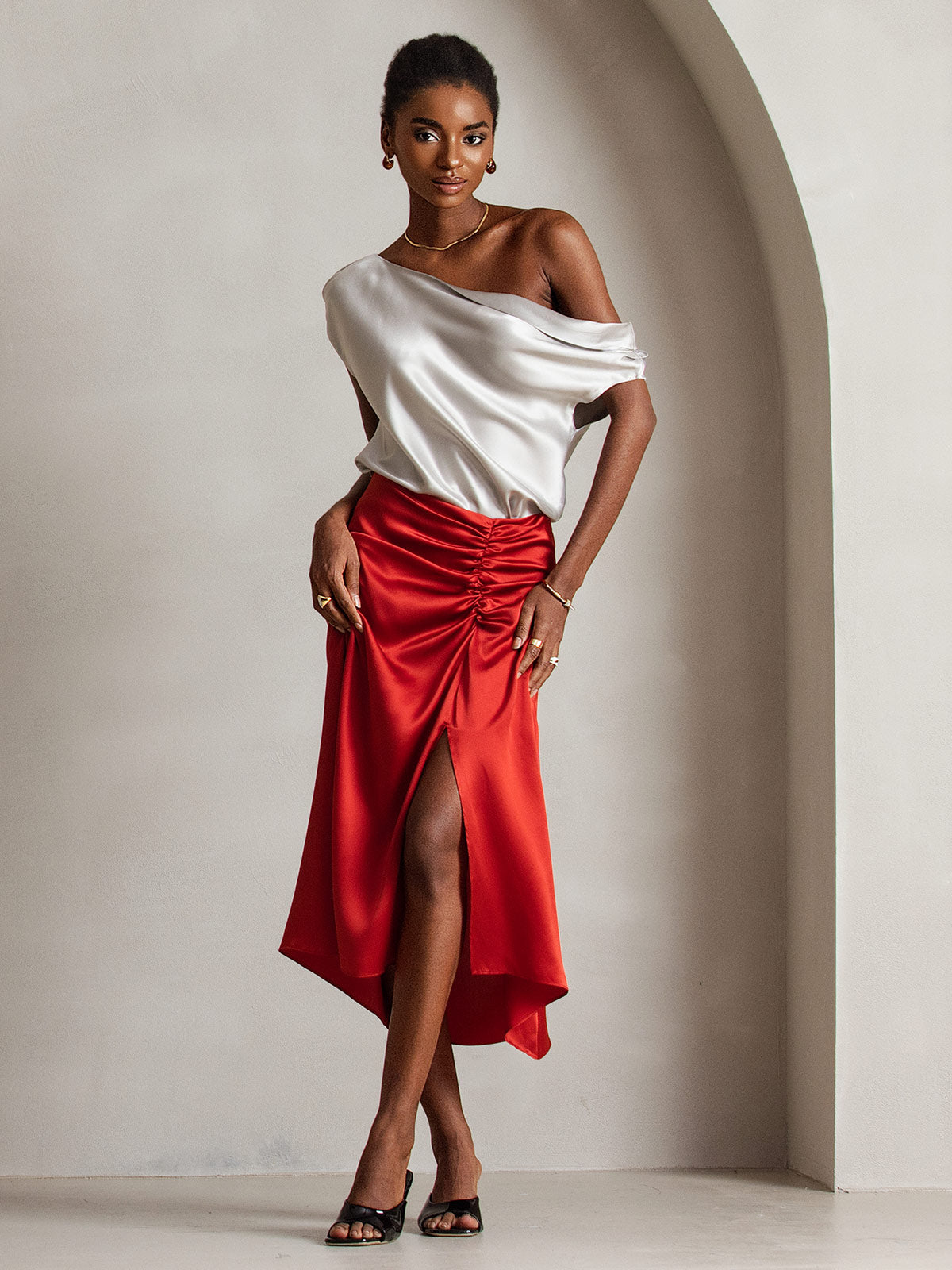 19Momme Soie Chic Unique Épaule Blouse