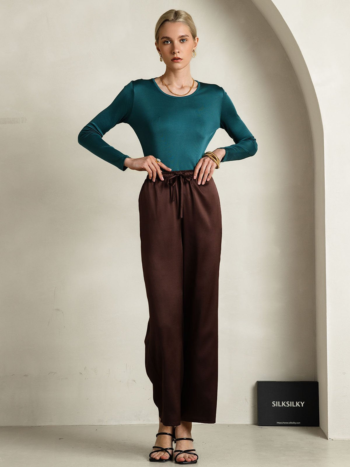 Mélange De Soie Col Rond Manches Longues T-Shirt