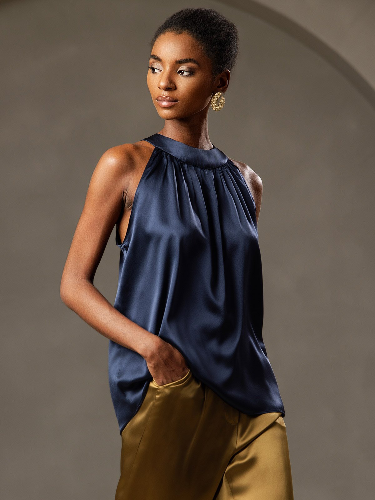 19 Momme Soie Sans Manches Décontracté Haut Licou