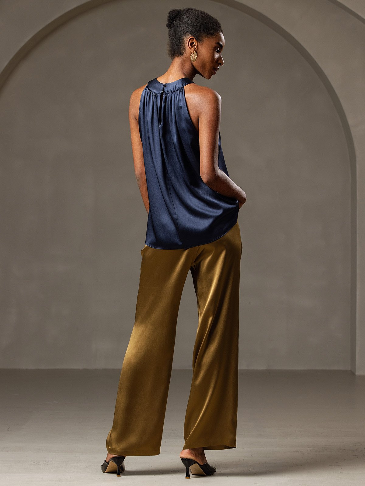 19 Momme Soie Décontracté Sans Manches Haut Licou