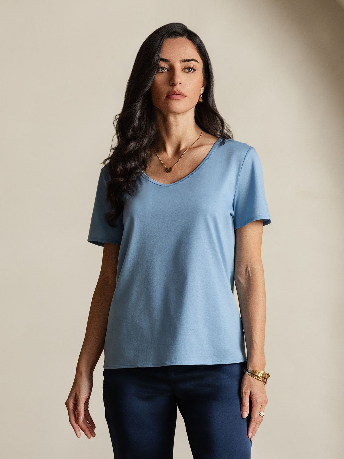 Mélange De Soie T-shirt Femme Col V