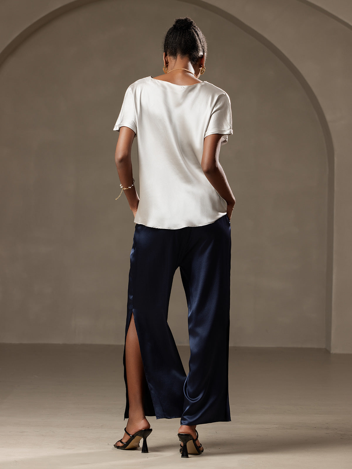 19Momme T-shirt à manches courtes décontracté en soie classique