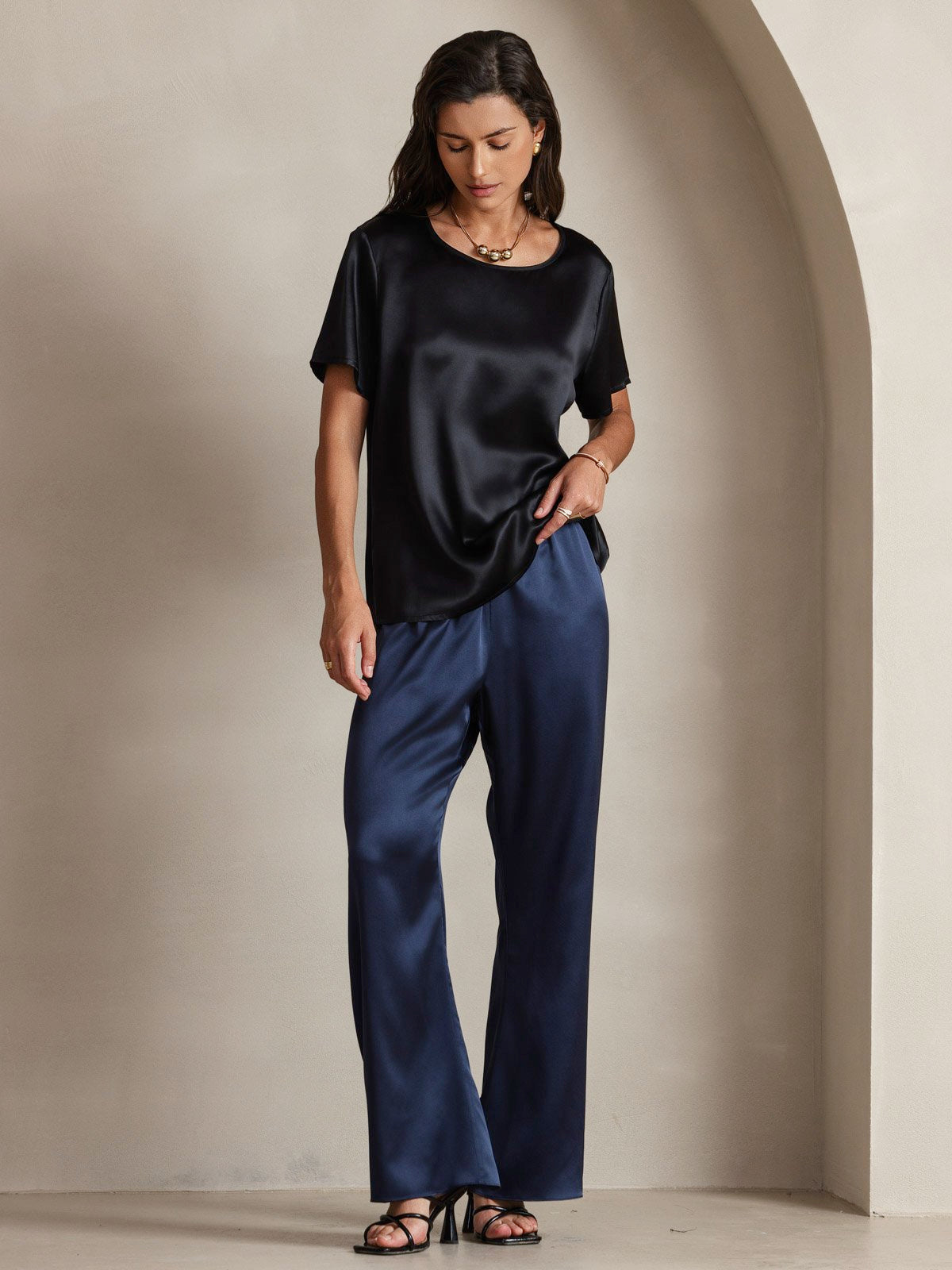 Pure Soie Manches Courtes T-shirt (pantalon non inclus)