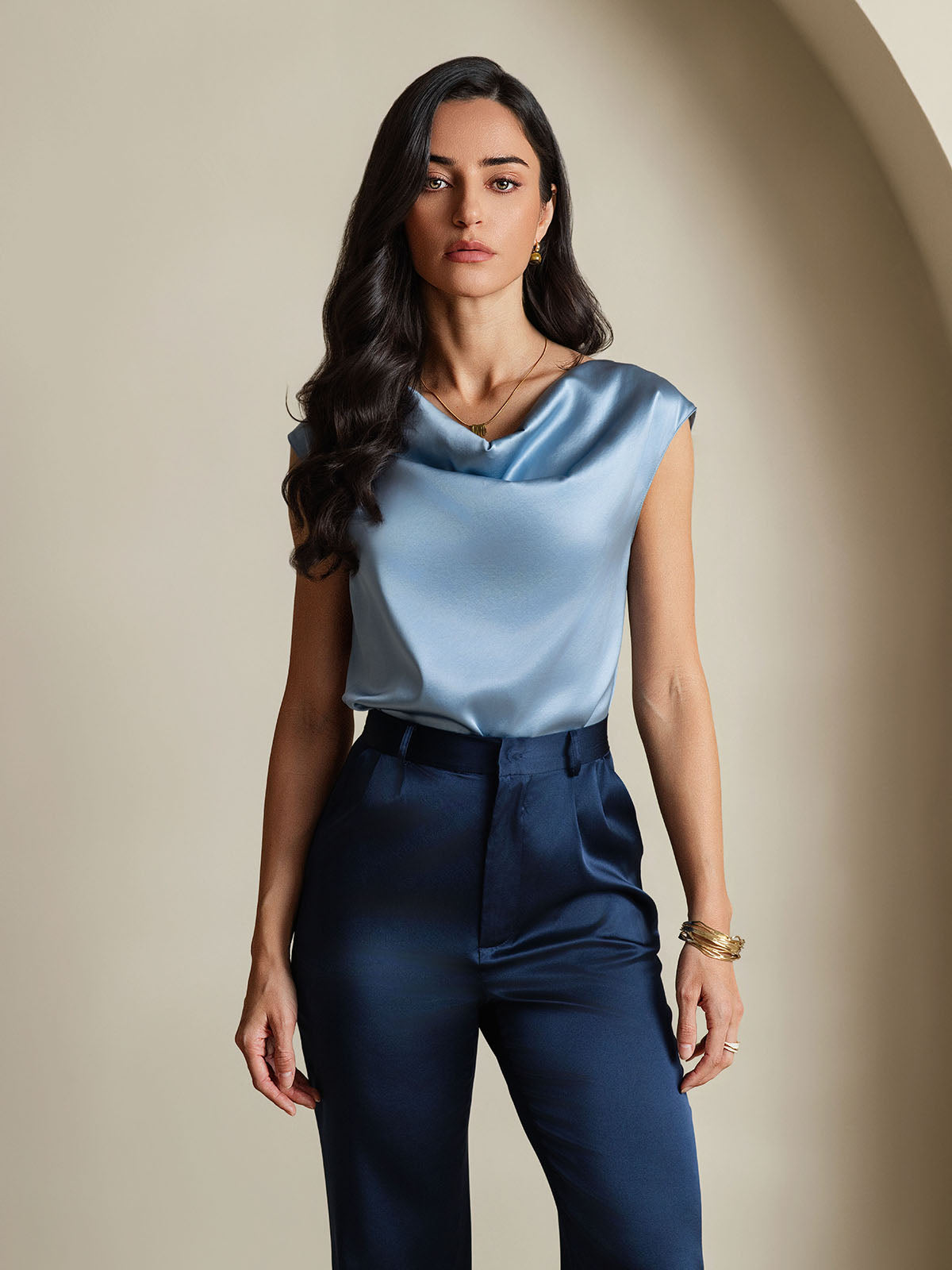 19Momme Soie Col Bateau Cap Manches Blouse