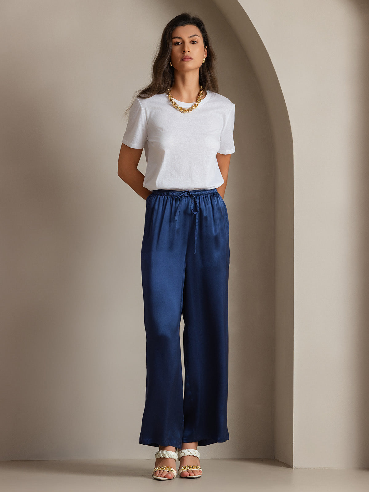 Soie Tricoté Basique Col Rond T-Shirt