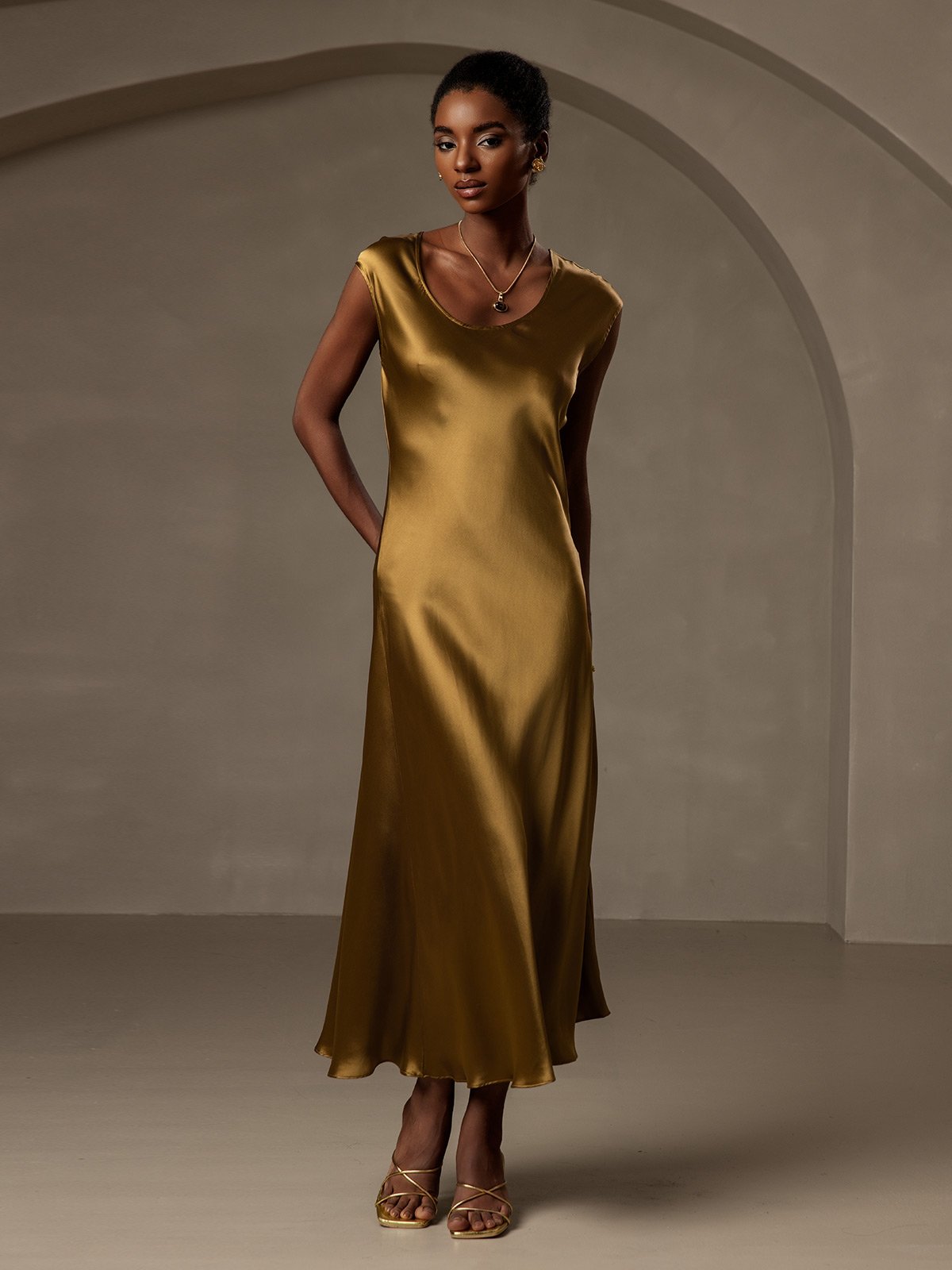 19Momme Robe Décontractée Sans Manches en Soie