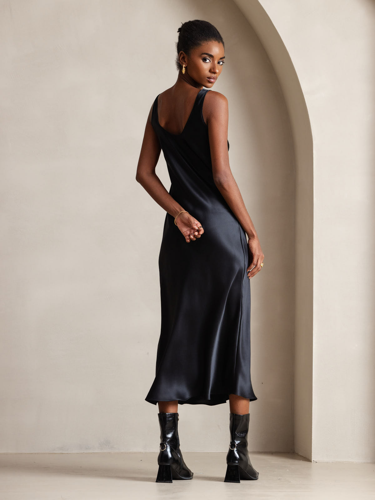 Pure Soie Sangle Larges Sans Manches Longue Robe