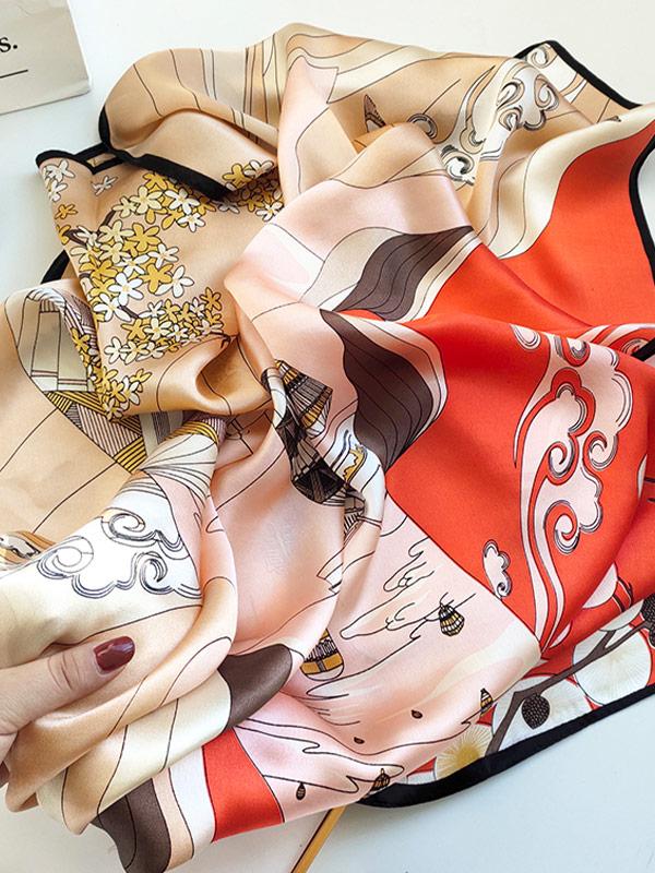 Foulard Carré en Soie Floral Élégant 90