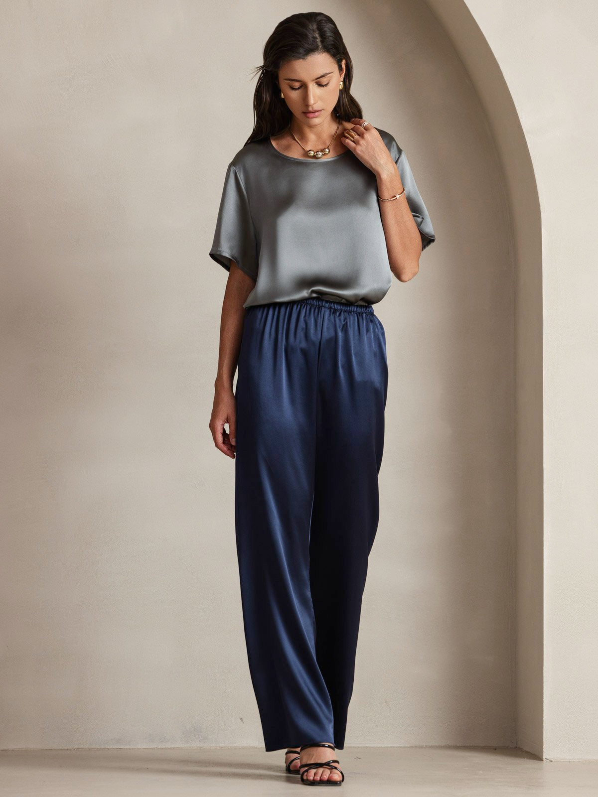 Pure Soie Manches Courtes T-shirt (pantalon non inclus)