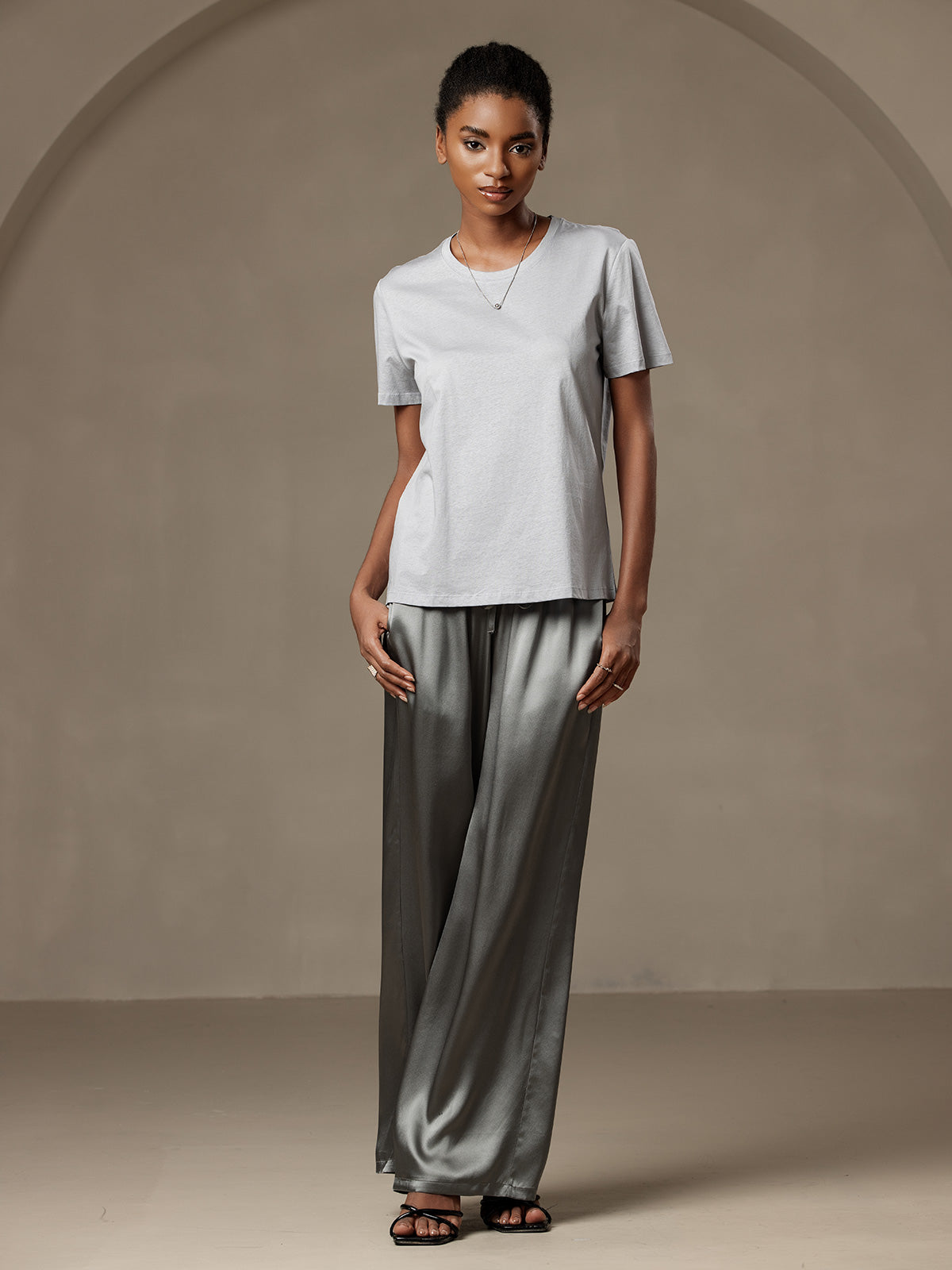 Soie Tricoté Col Rond T-Shirt