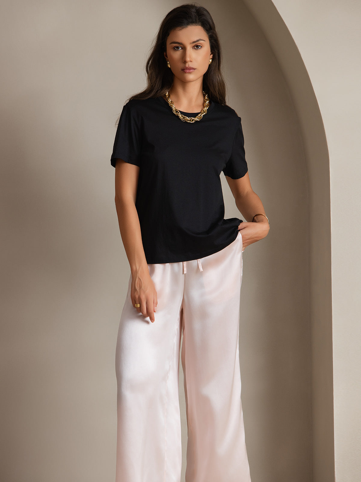 Soie Tricoté Col Rond T-shirt