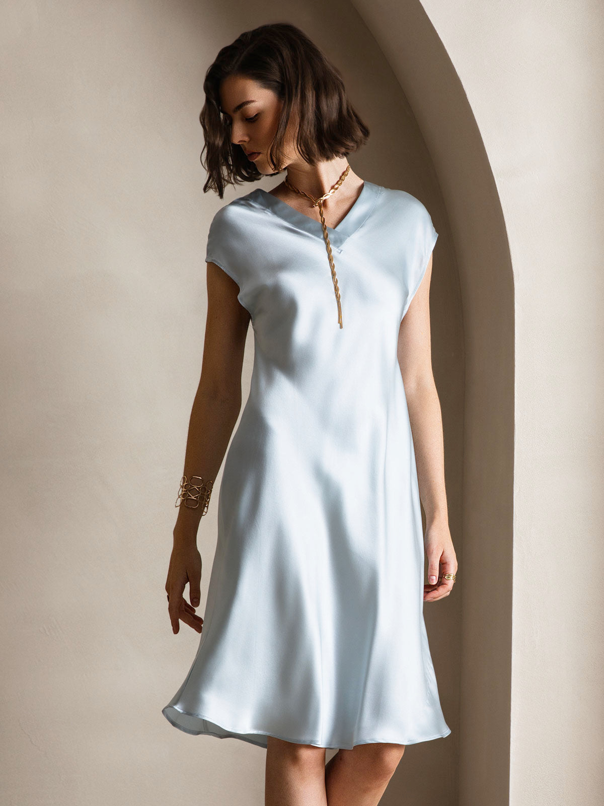 Pure Soie Élégante Cap Sleeve Robe
