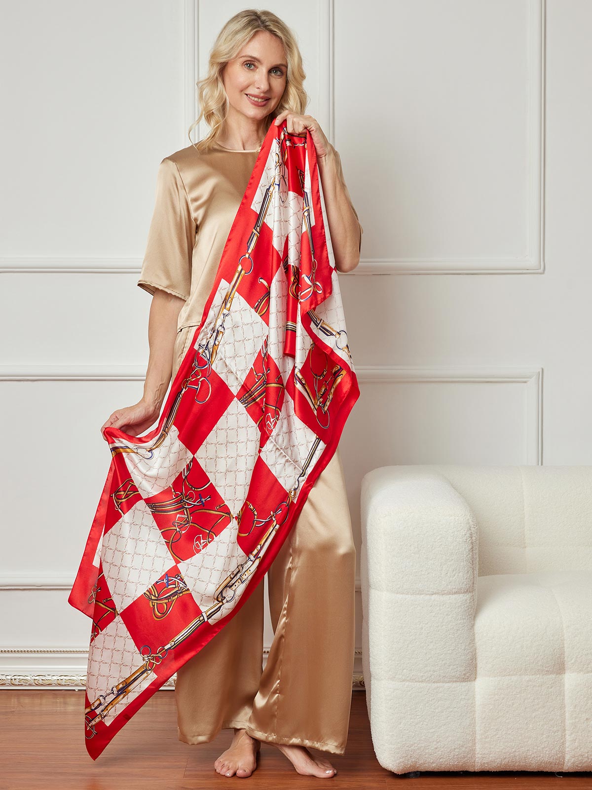 ÉCharpe Rectangulaire Longue ImpriméE En Pure Soie, 170x53cm