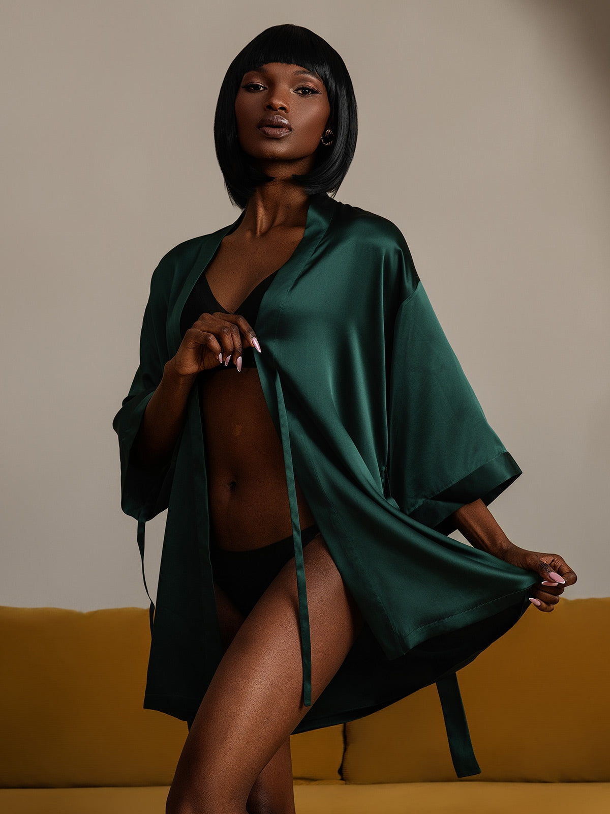 Kimono Peignoir En Soie Pure Brillante Pour Femme