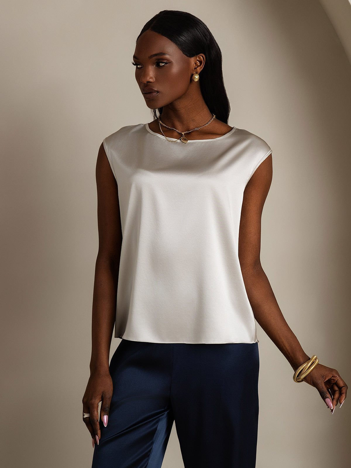 19Momme Soie Manches Capuchons Blouse