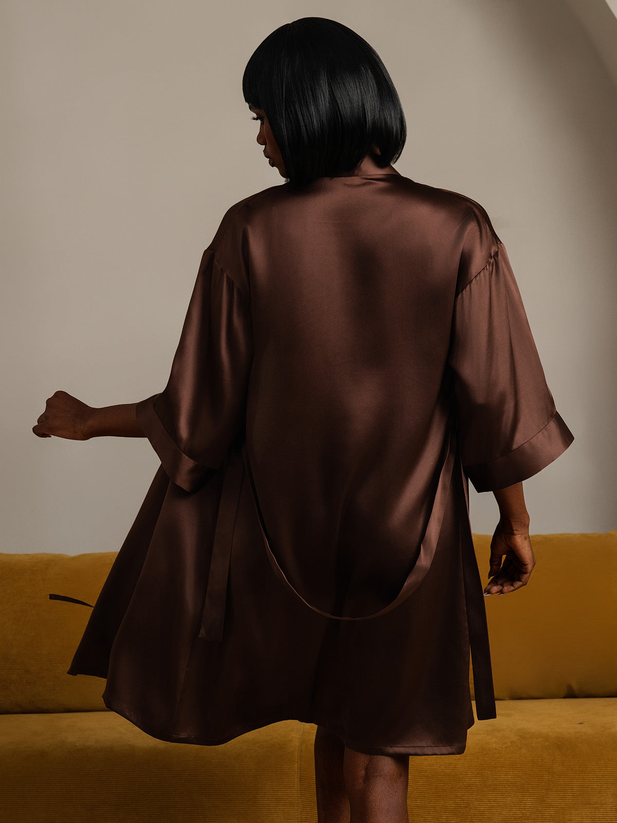 Kimono Peignoir Portefeuille Ceinturée en Pure Soie pour Femme